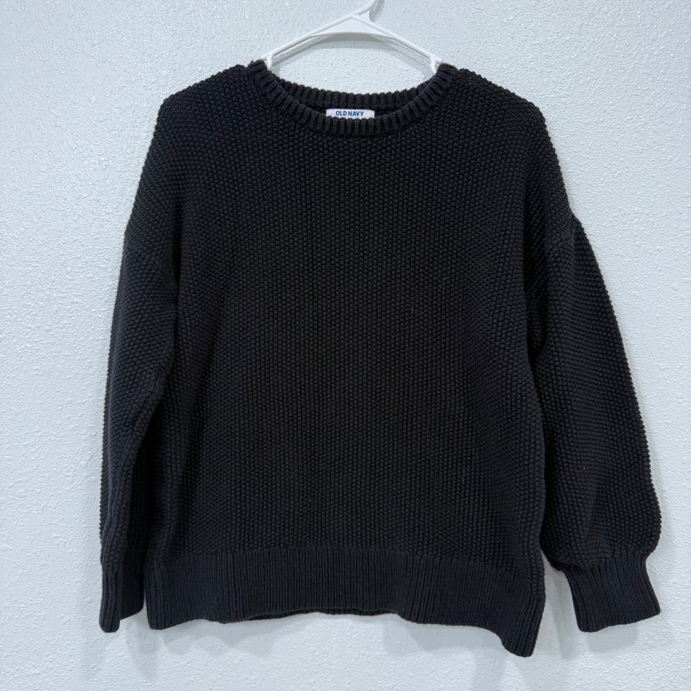 Old Navy Womens Black Shaker Stitch Cotton Tunic Length Crew Neck Sweater Medium